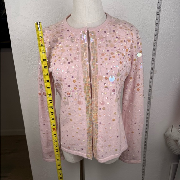 VINTAGE Keita Maruyama Sequin Beaded Angora Wool Cardigan Pink Lined Y2K Japan - Picture 10 of 12